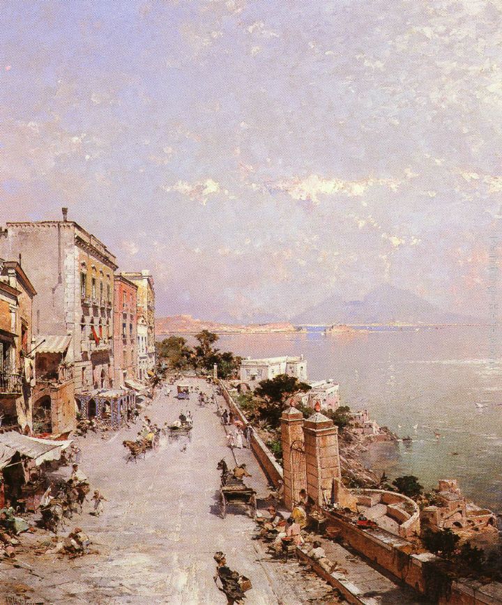 A View of Posilippo, Naples painting - Franz Richard Unterberger A View of Posilippo, Naples art painting